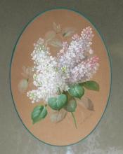 Antique French Lilac Floral Gouache Painting by Raoul Maucherat de Longpre