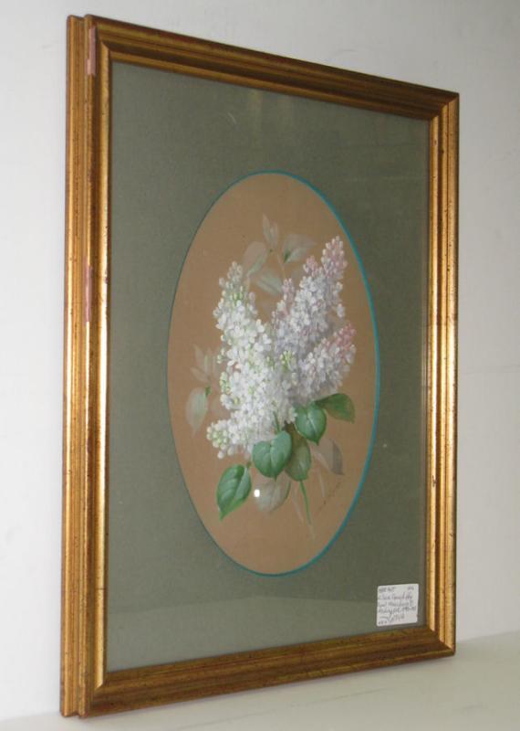 Antique French Lilac Floral Gouache Painting by Raoul Maucherat de Longpre