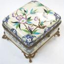 French Faience Ceramic Bronze Mounted Jewelry Dresser Box from Creil Montereau