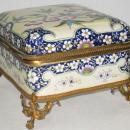 French Faience Ceramic Bronze Mounted Jewelry Dresser Box from Creil Montereau
