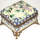 French Faience Ceramic Bronze Mounted Jewelry Dresser Box from Creil Montereau