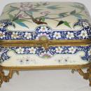 French Faience Ceramic Bronze Mounted Jewelry Dresser Box from Creil Montereau