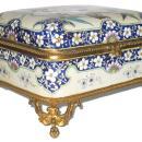 French Faience Ceramic Bronze Mounted Jewelry Dresser Box from Creil Montereau