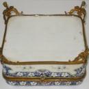 French Faience Ceramic Bronze Mounted Jewelry Dresser Box from Creil Montereau