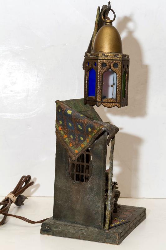 Vintage Orientalist Cold Painted Metal Lamp in Manner of Franz Bergman