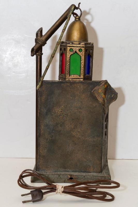 Vintage Orientalist Cold Painted Metal Lamp in Manner of Franz Bergman