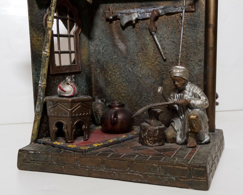 Vintage Orientalist Cold Painted Metal Lamp in Manner of Franz Bergman