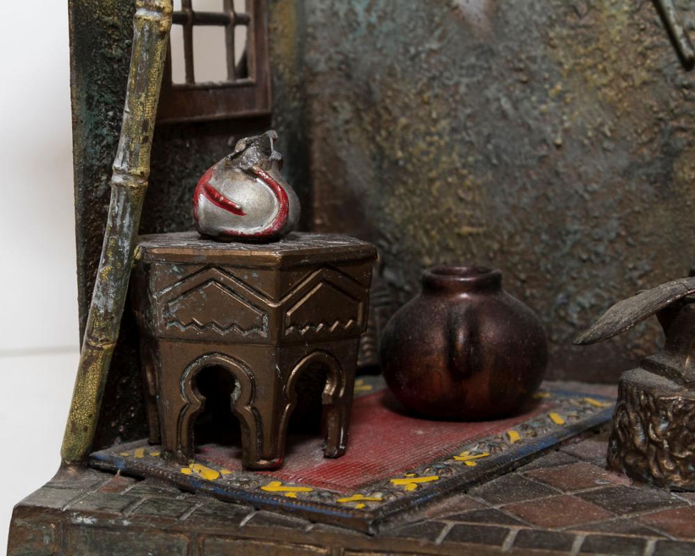 Vintage Orientalist Cold Painted Metal Lamp in Manner of Franz Bergman