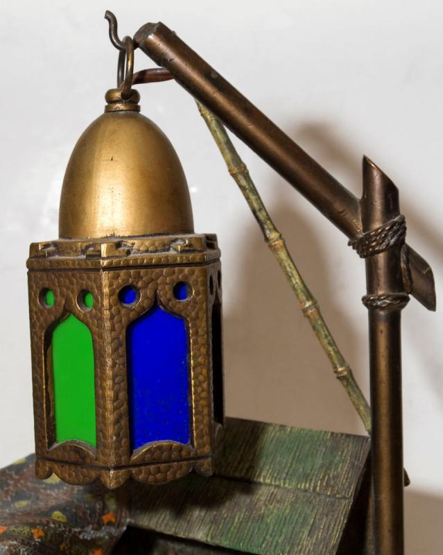 Vintage Orientalist Cold Painted Metal Lamp in Manner of Franz Bergman