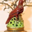 Pair Antique Porcelain & Metal Parrot Candelabra Table Lamps