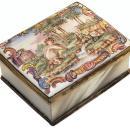 Antique Russian Mother of Pearl & Enameled Metal Snuff Box with Fox Motif