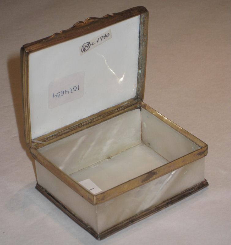 Antique Russian Mother of Pearl & Enameled Metal Snuff Box with Fox Motif