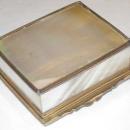 Antique Russian Mother of Pearl & Enameled Metal Snuff Box with Fox Motif