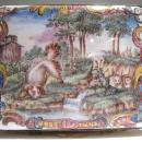 Antique Russian Mother of Pearl & Enameled Metal Snuff Box with Fox Motif