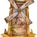 Vintage European Austrian Gilt Metal and Enamel Windmill Music Box