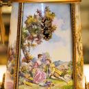 Vintage European Austrian Gilt Metal and Enamel Windmill Music Box