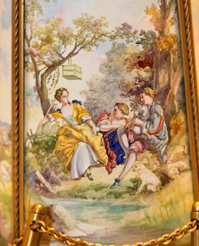 Vintage European Austrian Gilt Metal and Enamel Windmill Music Box