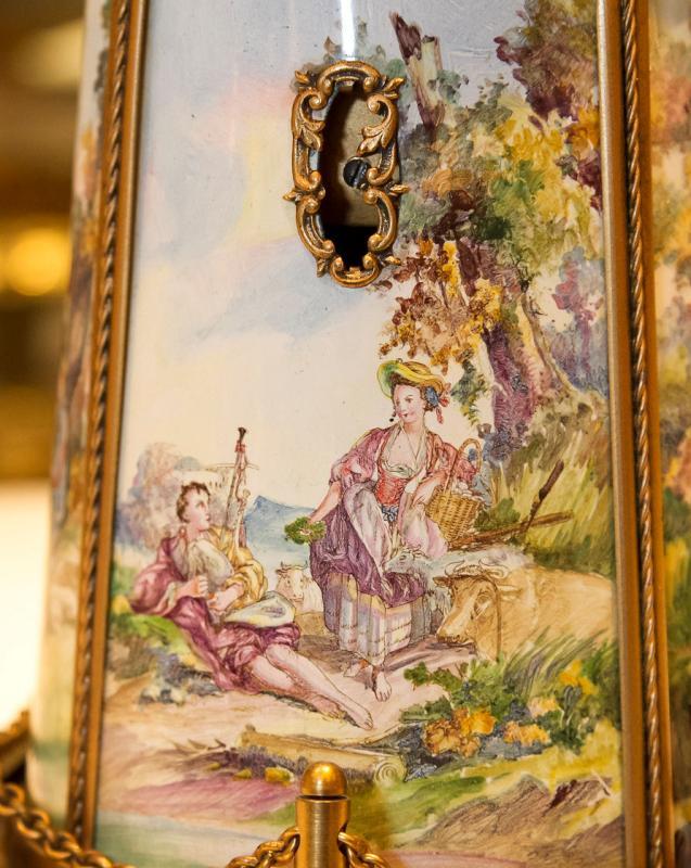Vintage European Austrian Gilt Metal and Enamel Windmill Music Box