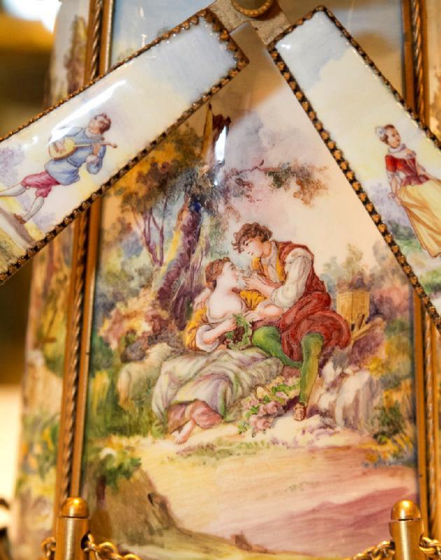 Vintage European Austrian Gilt Metal and Enamel Windmill Music Box