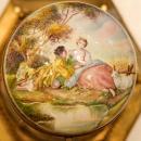 Vintage European Austrian Gilt Metal and Enamel Windmill Music Box