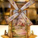Vintage European Austrian Gilt Metal and Enamel Windmill Music Box