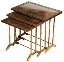 Set Vintage Gilt Brass Bamboo Leg Nesting Tables