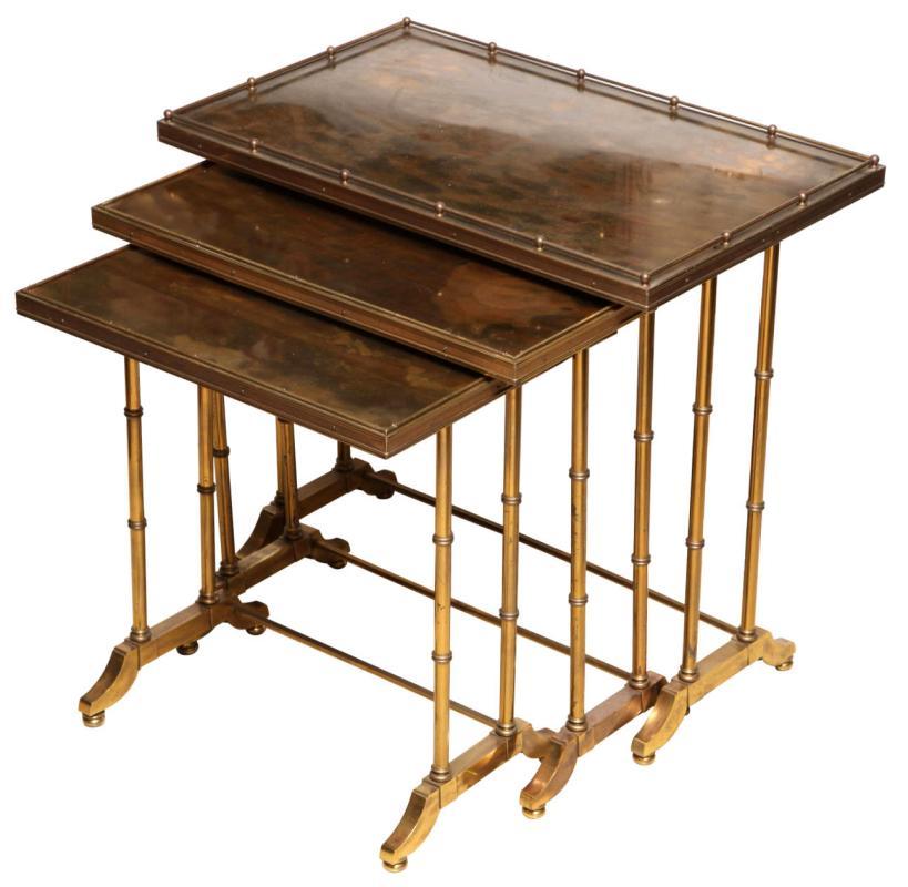 Set Vintage Gilt Brass Bamboo Leg Nesting Tables