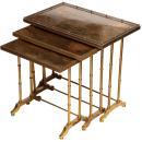 Set Vintage Gilt Brass Bamboo Leg Nesting Tables