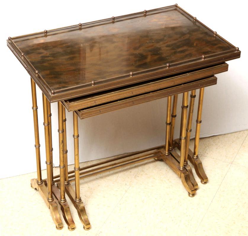 Set Vintage Gilt Brass Bamboo Leg Nesting Tables
