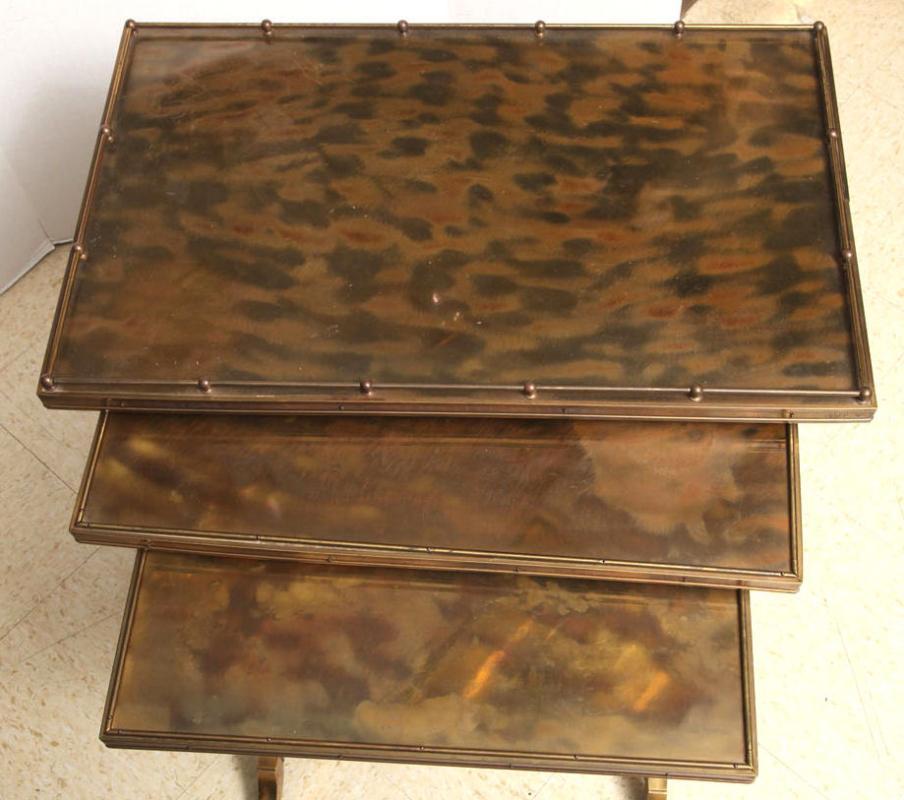 Set Vintage Gilt Brass Bamboo Leg Nesting Tables