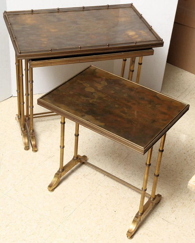 Set Vintage Gilt Brass Bamboo Leg Nesting Tables