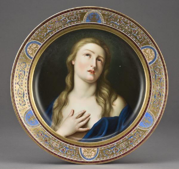 Antique Vienna Porcelain Charger Mary Magdalene After Guido Reni