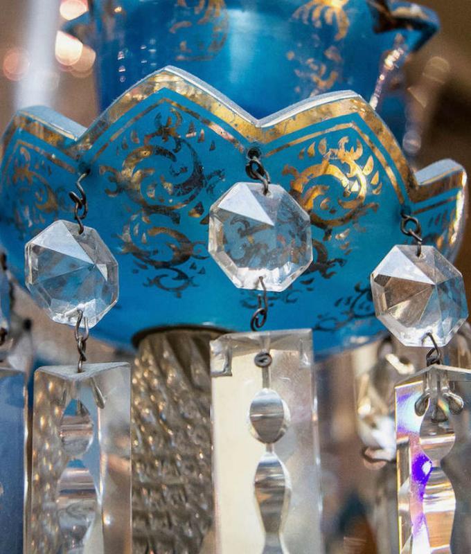 Exceptional Antique Blue Opaline Glass Chandelier