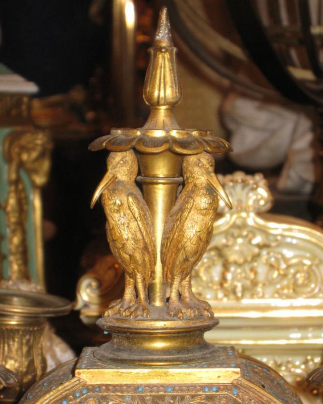 Antique French Napoleon III Gilt Metal Jewelled Mantle Clock