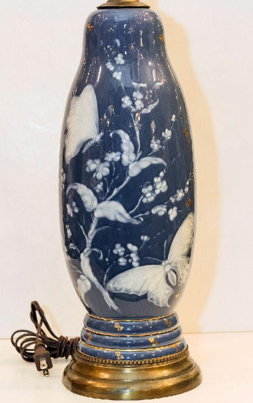 Pair Antique Pate-sur-pate Porcelain Table Lamps