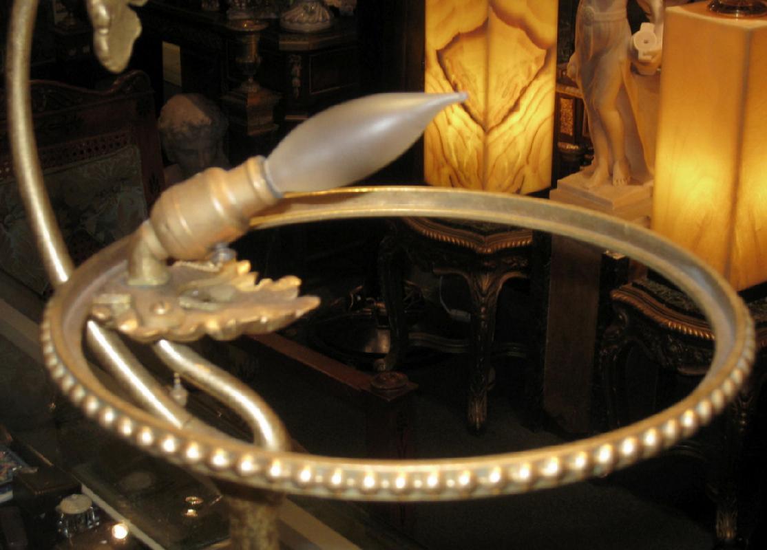 Antique Tiffany Studios Glass Shade & Bronze Table Lamp