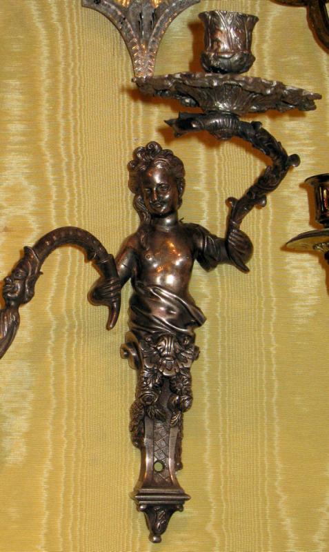 Pair Antique French Louis XIV Style Silvered Metal Sconces