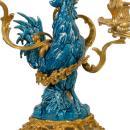 Pair Antique French Bronze Turquoise Porcelain Rooster Candelabra by Arson