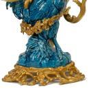 Pair Antique French Bronze Turquoise Porcelain Rooster Candelabra by Arson