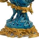 Pair Antique French Bronze Turquoise Porcelain Rooster Candelabra by Arson