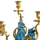 Pair Antique French Bronze Turquoise Porcelain Rooster Candelabra by Arson