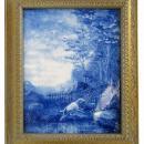Antique Hunting Hound Dog Blue & White Ceramic Picture Tile
