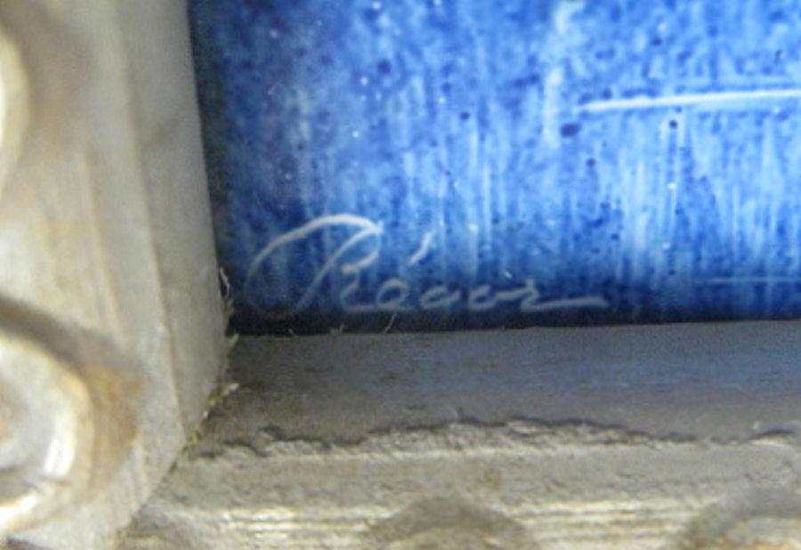 Antique Hunting Hound Dog Blue & White Ceramic Picture Tile