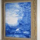 Antique Hunting Hound Dog Blue & White Ceramic Picture Tile