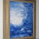 Antique Hunting Hound Dog Blue & White Ceramic Picture Tile