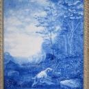 Antique Hunting Hound Dog Blue & White Ceramic Picture Tile