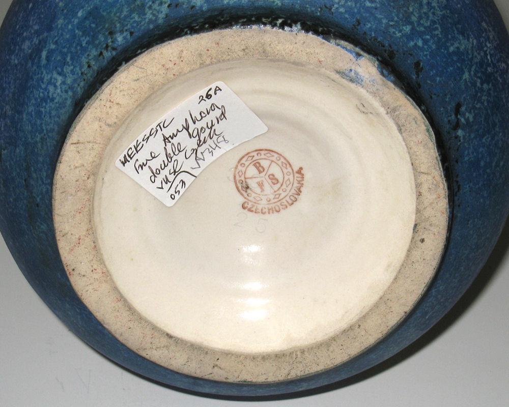 Vintage FBS FSB Czechoslovakian Triple Gourd Ceramic Pottery Vase