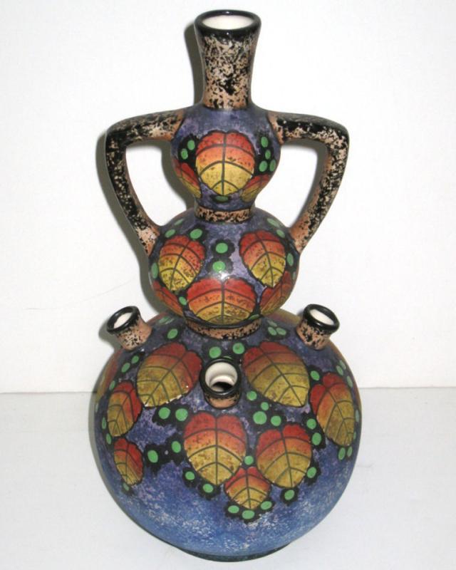 Vintage FBS FSB Czechoslovakian Triple Gourd Ceramic Pottery Vase