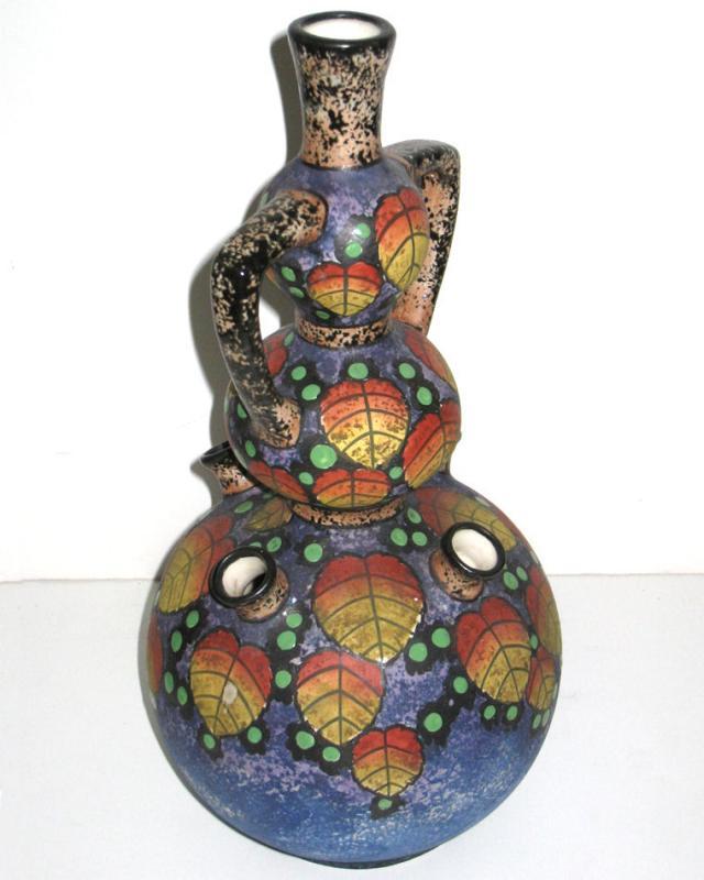 Vintage FBS FSB Czechoslovakian Triple Gourd Ceramic Pottery Vase