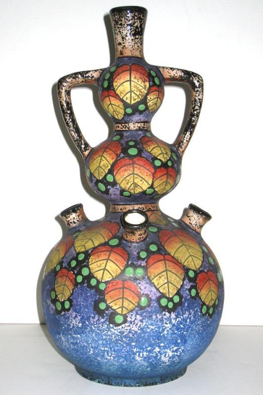 Vintage FBS FSB Czechoslovakian Triple Gourd Ceramic Pottery Vase